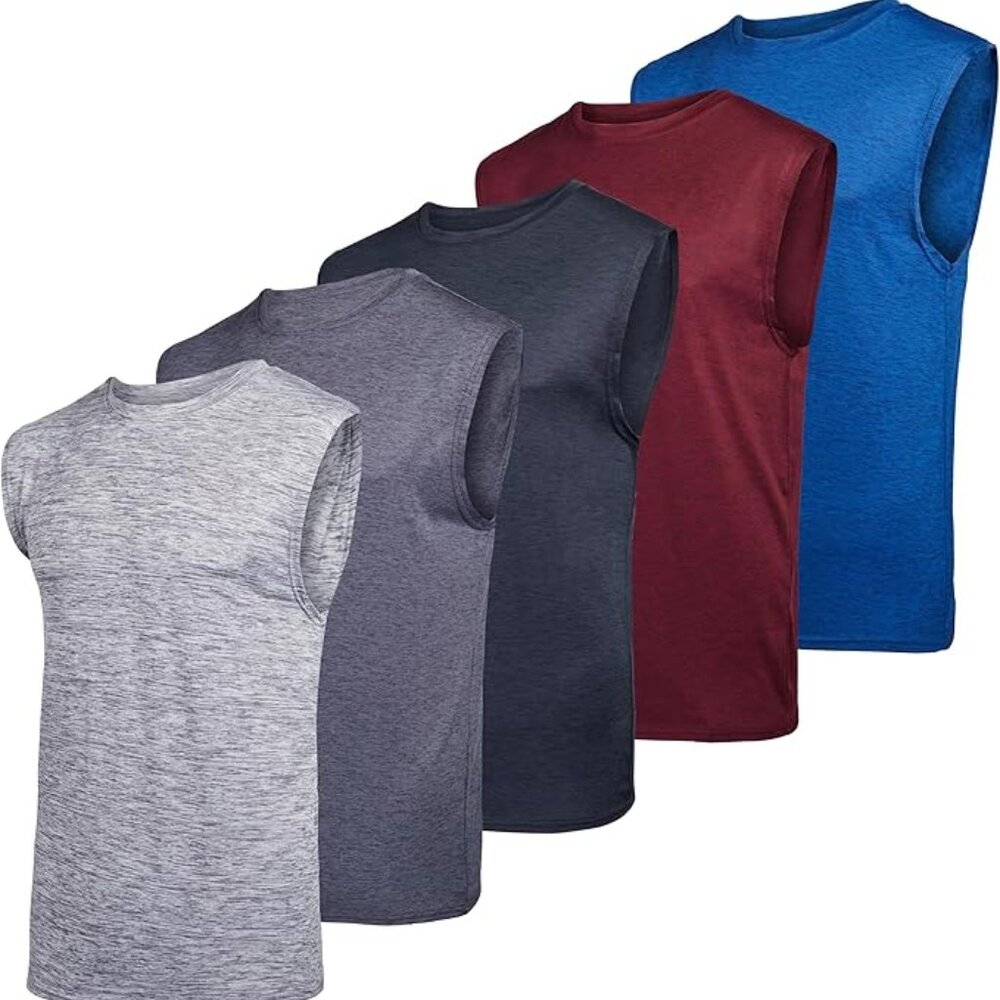 Medium Real Essentials 5 Pack Men's Dry Fit Workout Running TankTop Sleeveless